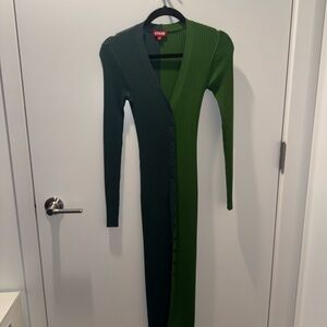 STAUD Two-Tone Green Long Sleeve Dress